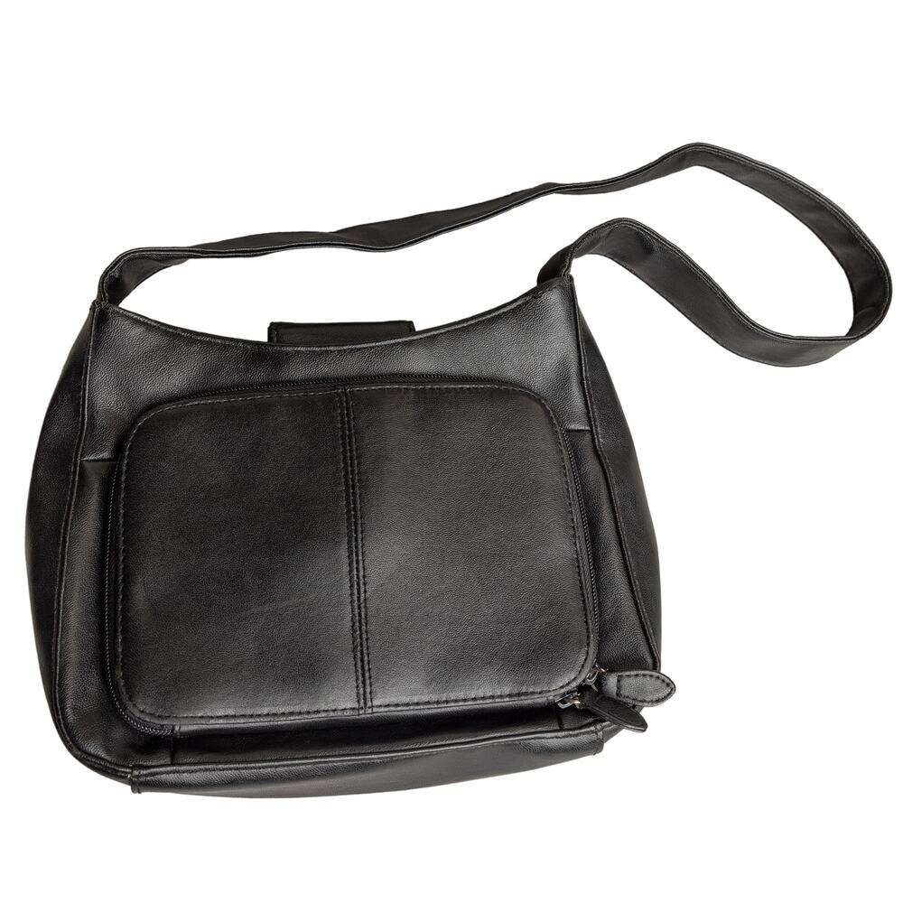 Vintage 90s Y2k C.B. Collections Black Leather Utilitarian Organizer Retro Bag